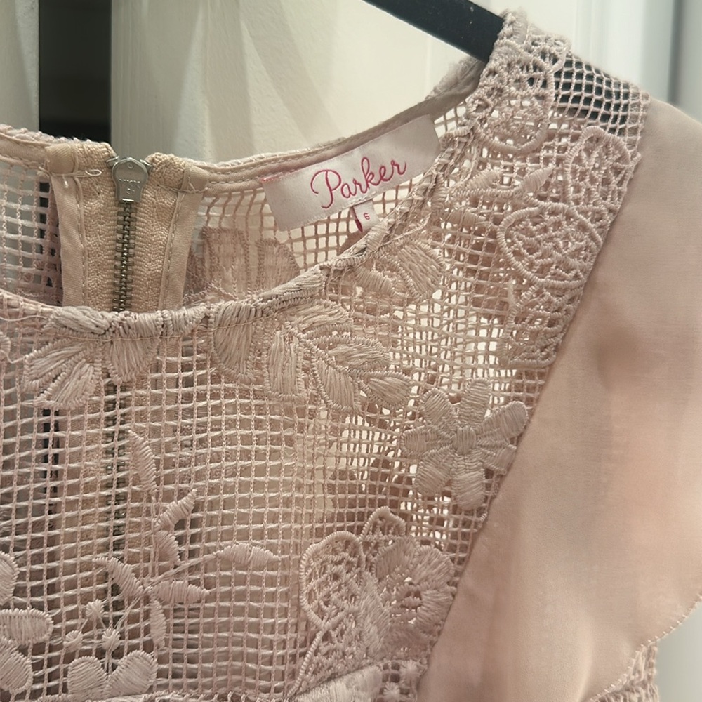 Parker Womens Dresses Parker Gabriel Dusty Light Pink Lace Ruffle Mini Dress - Picture 6 of 6
